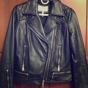 NWT black leather moto jacket BCBGeneration size S